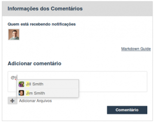 Mencionar outros usuários em comentário