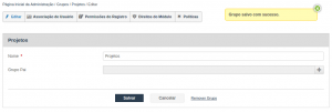 Grupo criado com sucesso no Inovatize Zurmo CRM