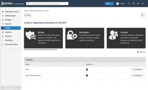 Tela inicial dos Grupos no Inovatize Zurmo CRM