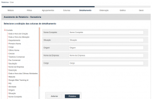 Assistente de Relatório para exibição das informações detalhadas