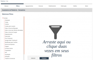 Assistente de Relatório para configuração dos filtros